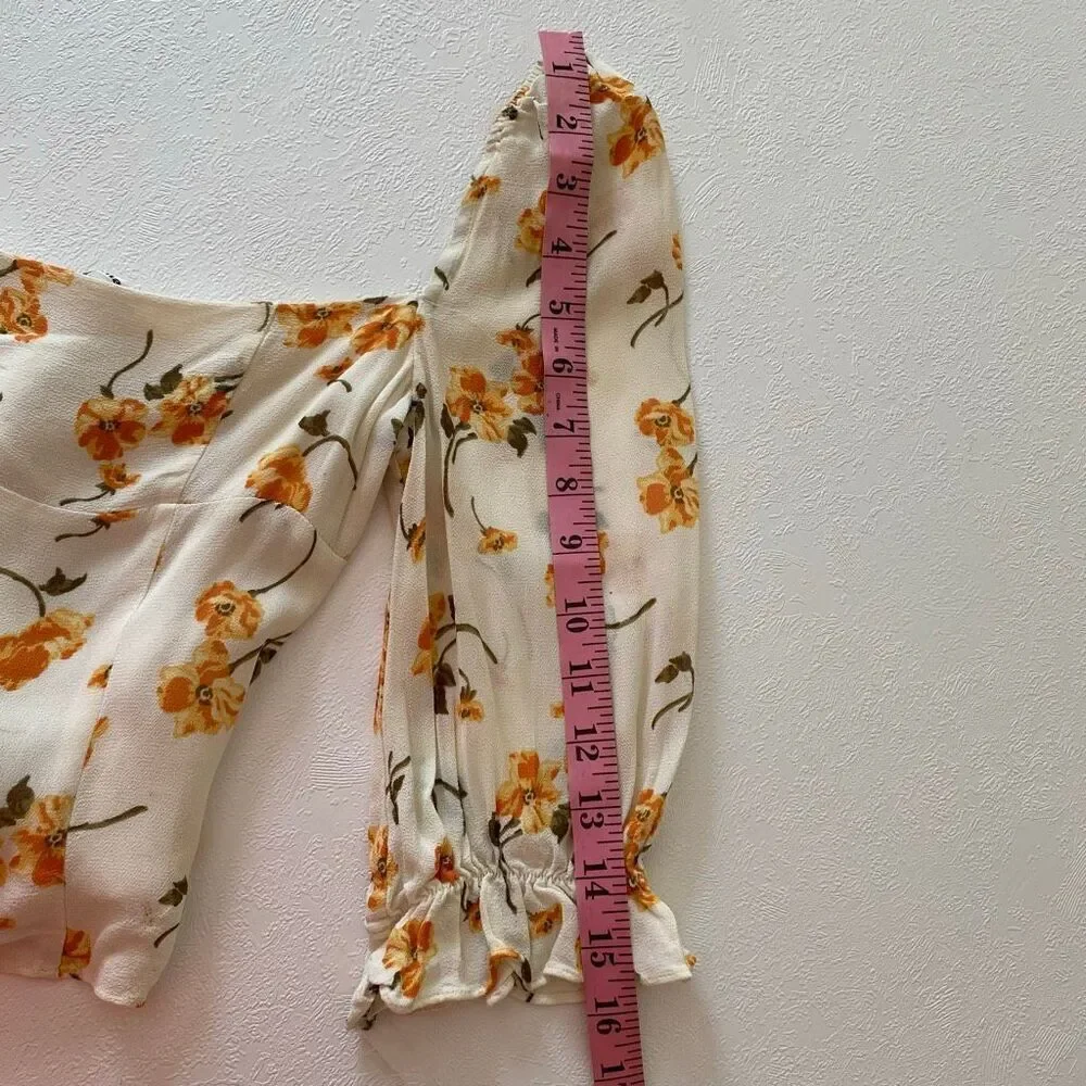 Reformation Floral Puff Sleeve Smocked Back Blouse Women’s 0